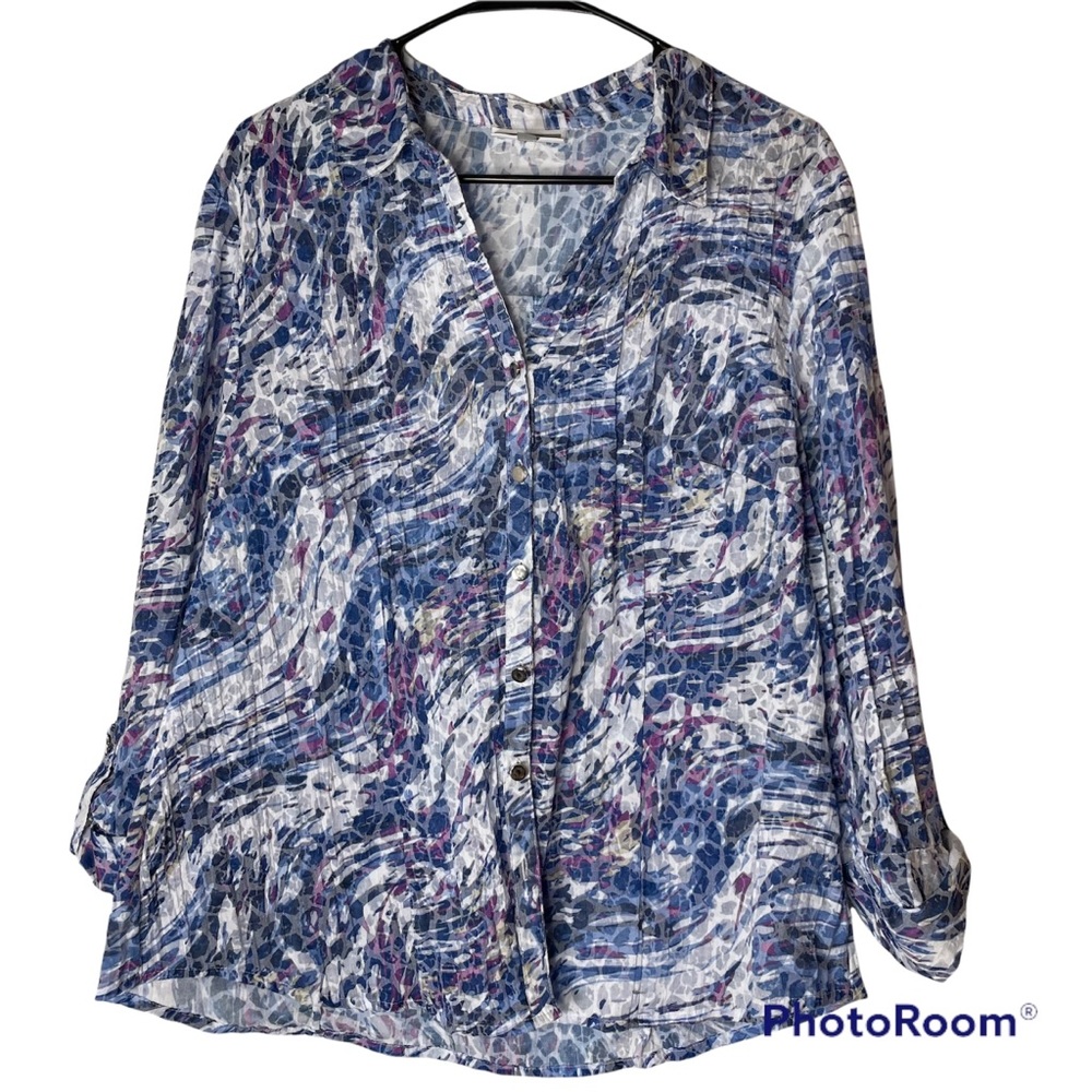 J M Collection Women’s Abstract Design Blouse Lilac Blue 16